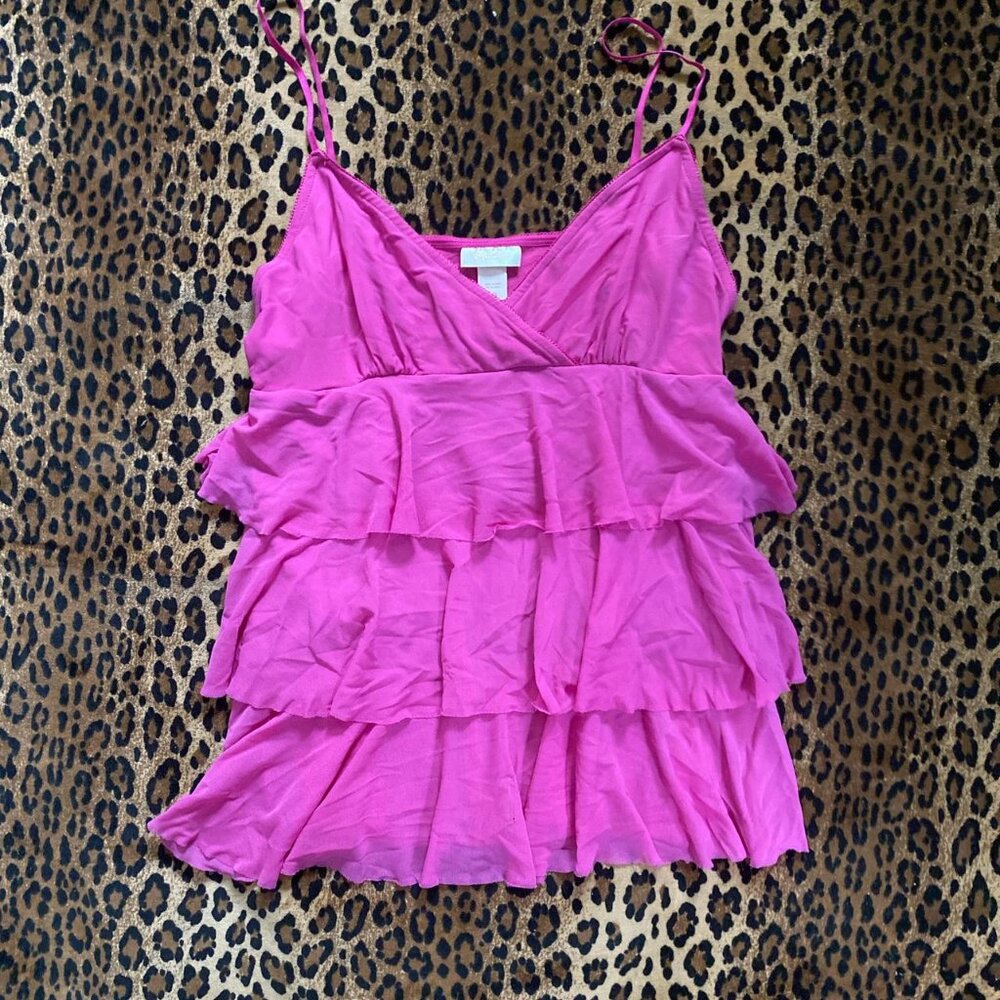 Y2K Pink Tiered Ruffle Camisole Top